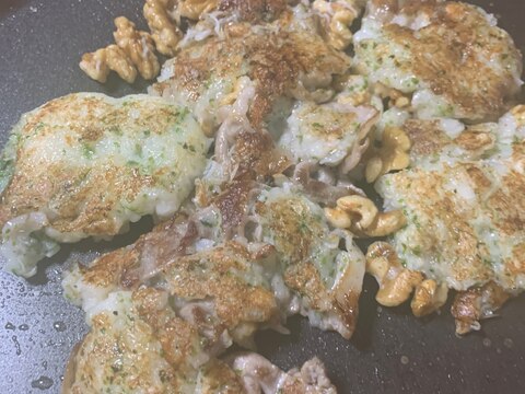 豚肉、クルミ、トロロ焼き